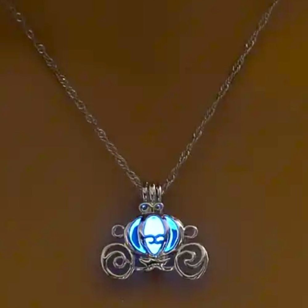 Glowing Cinderella pumpkin carriage Disney fairytale lover Silver glows necklace